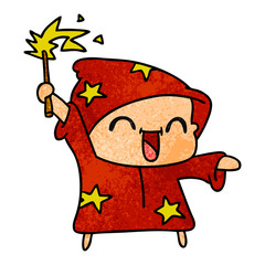 textured cartoon of a happy little wizard