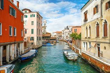 Obraz na płótnie Canvas Venice Italy Canal with boats