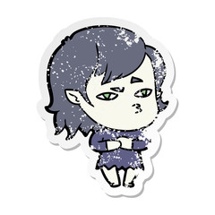 distressed sticker of a cartoon vampire girl
