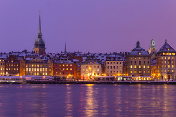 Fototapeta na wymiar Winter Stockholm on sunset, Old Town 