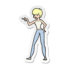 sticker of a cartoon woman pointing