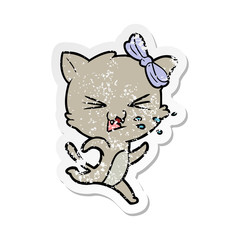 distressed sticker of a cartoon cat