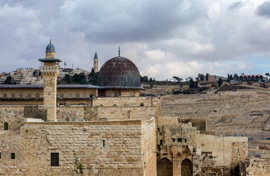 Al Aqsa Mosque old Jerusalem city background.