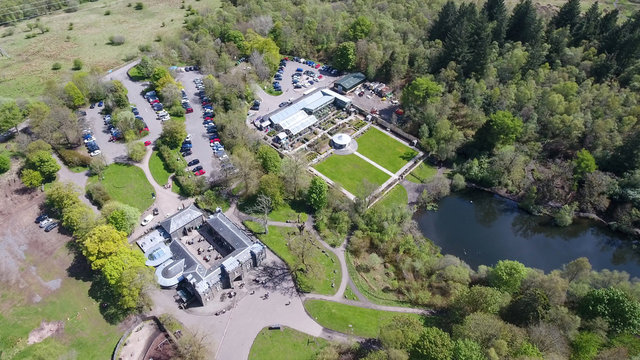 Aerial image over the visitor centre at Mugdock country park.