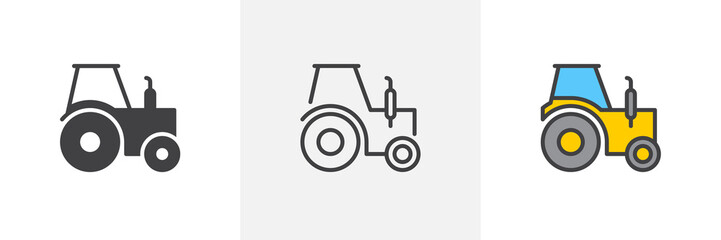 Tractor truck icon. Line, glyph and filled outline colorful version, Farm tractor outline and filled vector sign. Symbol, logo illustration. Different style icons set. Pixel perfect vector graphics - obrazy, fototapety, plakaty
