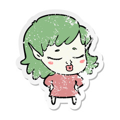 distressed sticker of a pretty cartoon elf girl