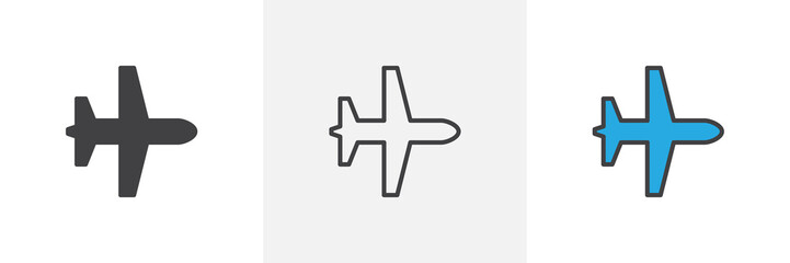 Obraz premium Plane, airplane icon. Line, glyph and filled outline colorful version, aircraft outline and filled vector sign. Symbol, logo illustration. Different style icons set. Pixel perfect vector graphics
