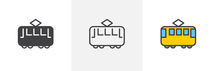 Retro tram icon. Line, glyph and filled outline colorful version, streetcar transport outline and filled vector sign. Symbol logo illustration. Different style icons set. Pixel perfect vector graphics