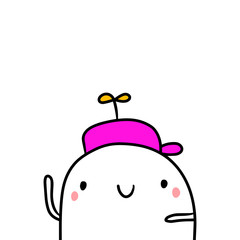 Funny hat hand drawn illustration with cute marshmallow