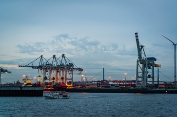 Burchardkai Container terminal, Hamburg harbour on the Elbe river, Hamburg, Germany