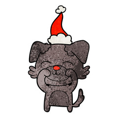 textured cartoon of a dog wearing santa hat