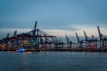 Burchardkai Container terminal, Hamburg harbour on the Elbe river, Hamburg, Germany
