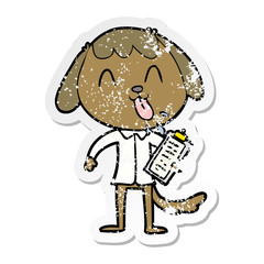distressed sticker of a cute cartoon dog