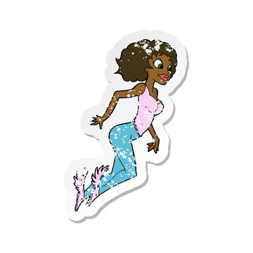 recommend clip art: retro distressed sticker of a cartoon flying woman