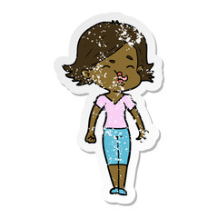 distressed sticker of a cartoon girl pulling face