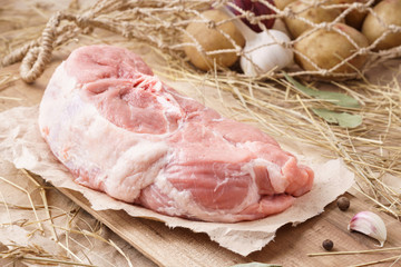 Raw pork meat - ham or hock. Fresh meat and ingredients.