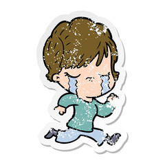 distressed sticker of a cartoon woman crying