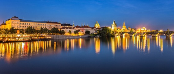 Fototapeta na wymiar Prague Charles bridge night view background