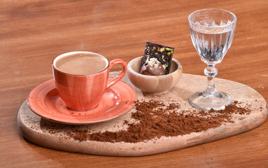 chocolate water on coffee board
