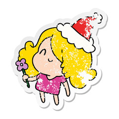 christmas distressed sticker cartoon of kawaii girl