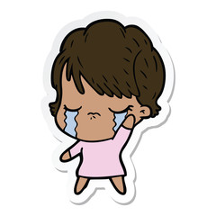 sticker of a cartoon woman crying