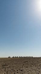 Tourists are driven to the Danakil Depression in Ethiopia by convoys. The convoys provide security in the lawless region, as well as protection against mechanical breakdown.