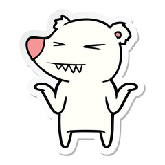 sticker of a angry polar bear cartoon shrugging shoulders