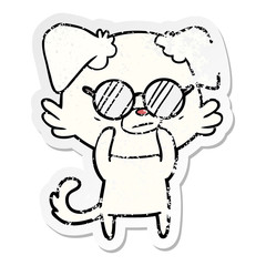 distressed sticker of a dog wearing spectacles cartoon