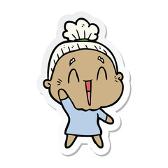 sticker of a cartoon happy old lady