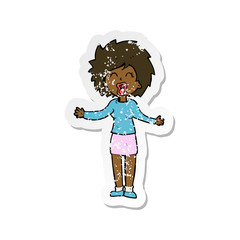 retro distressed sticker of a cartoon loud woman