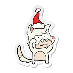 sticker cartoon of a annoyed fox wearing santa hat