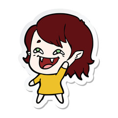 sticker of a cartoon laughing vampire girl