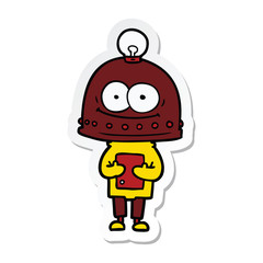 sticker of a happy carton robot with light bulb