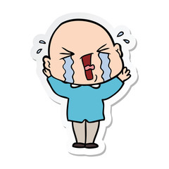 sticker of a cartoon crying bald man