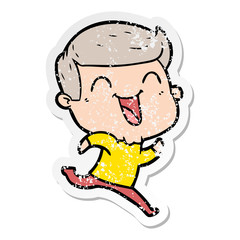 distressed sticker of a cartoon man laughing
