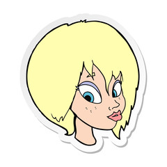 sticker of a cartoon pretty female face pouting