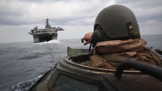 Military fleet training on the high seas