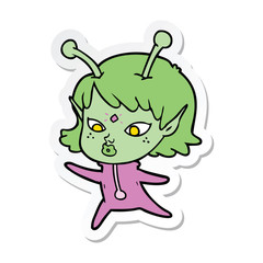 sticker of a pretty cartoon alien girl