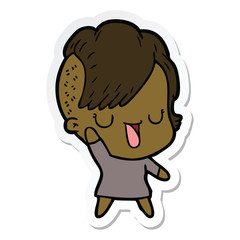 sticker of a cute cartoon girl with hipster haircut