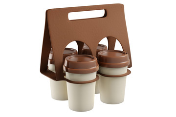 3d rendering of a coffee takeaway cardboard packaging isolated on white background with clipping paths.