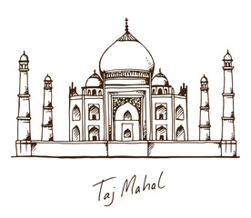 World tourist attractions, vector Taj Mahal in Agra, India