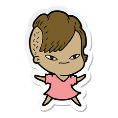 sticker of a cute cartoon girl with hipster haircut
