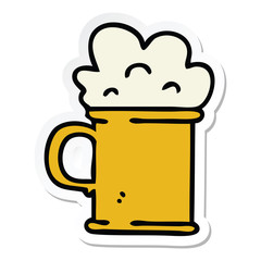 sticker of a quirky hand drawn cartoon tankard of beer