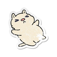 distressed sticker of a quirky hand drawn cartoon cat