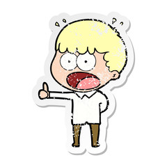 distressed sticker of a cartoon shocked man