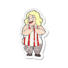 retro distressed sticker of a cartoon happy cook