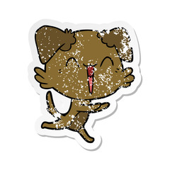 distressed sticker of a happy little dog cartoon