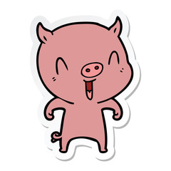 sticker of a happy cartoon pig