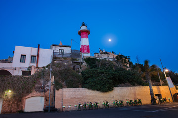 Old Jaffa port lighthouse background.