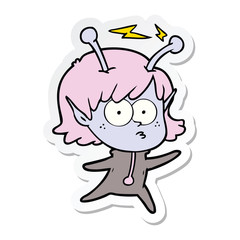 sticker of a cartoon alien girl